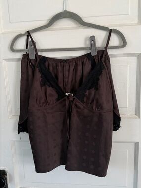 Lace & Satin Polka Dot Brown Sleep Set